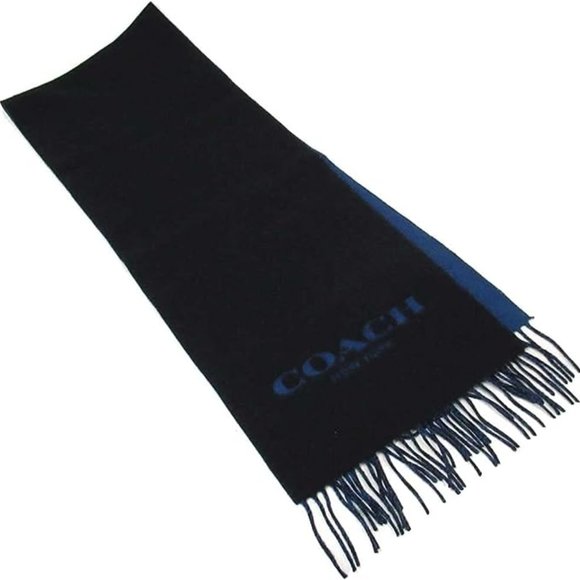 COACH Signature Bi-Color Logo Wool & Cashmere Scarf F76053 Navy / True Blue - Picture 1 of 3